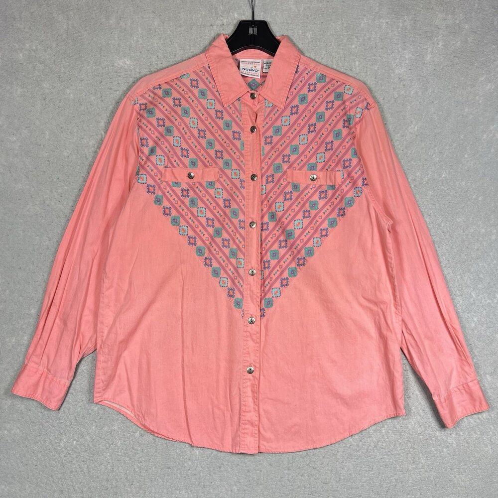 Vintage Nuovo Western Wear Shirt Women’s Medium Aztec Cowgirl Button Up Pink